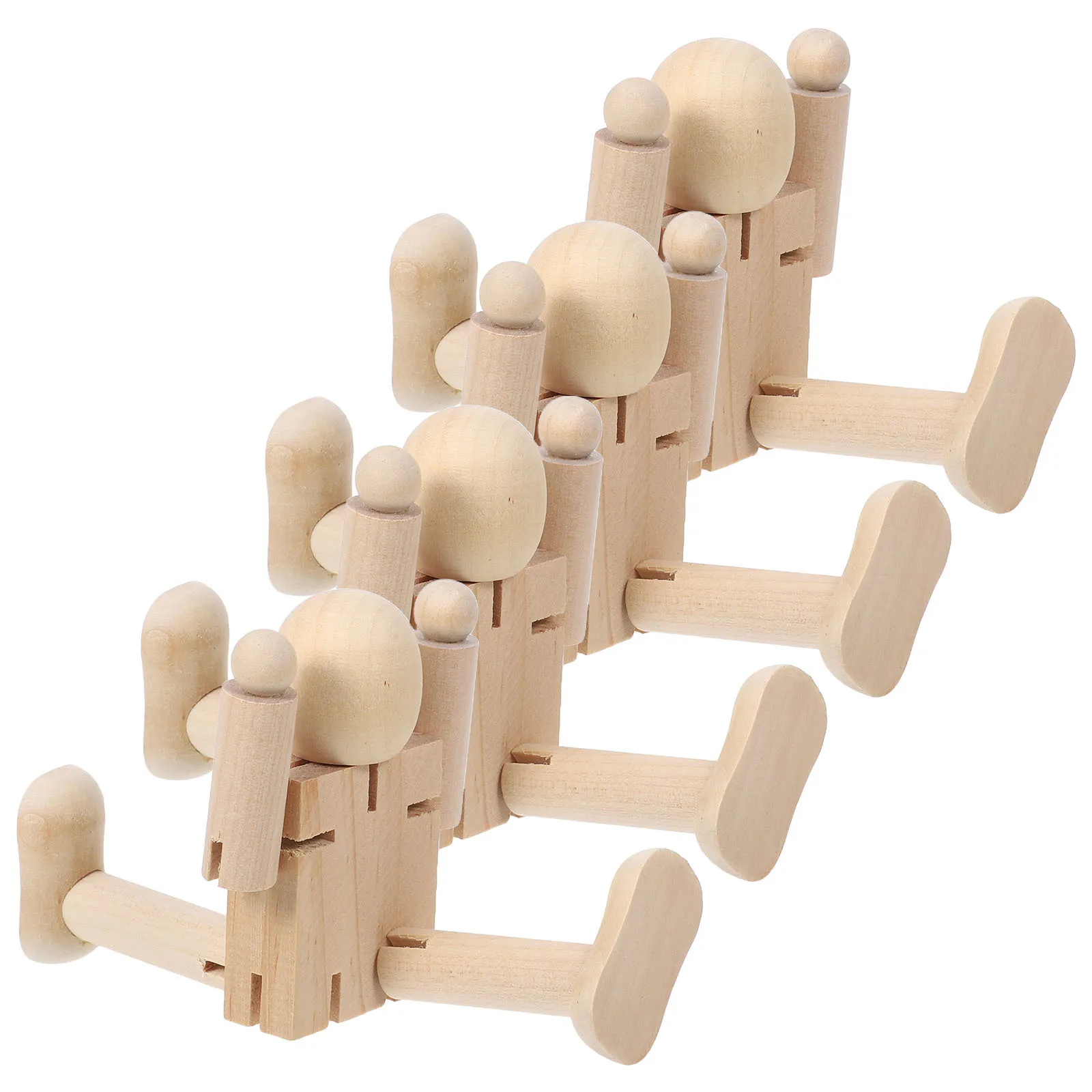 4 قطعة أوتاد روبوت خشبية غير مكتملة وصلات متحركة مجموعة أدوات رسم يدوية للأطفال مشاريع فنية لرياض الأطفال شخصيات روبوت قابلة للطلاء #4