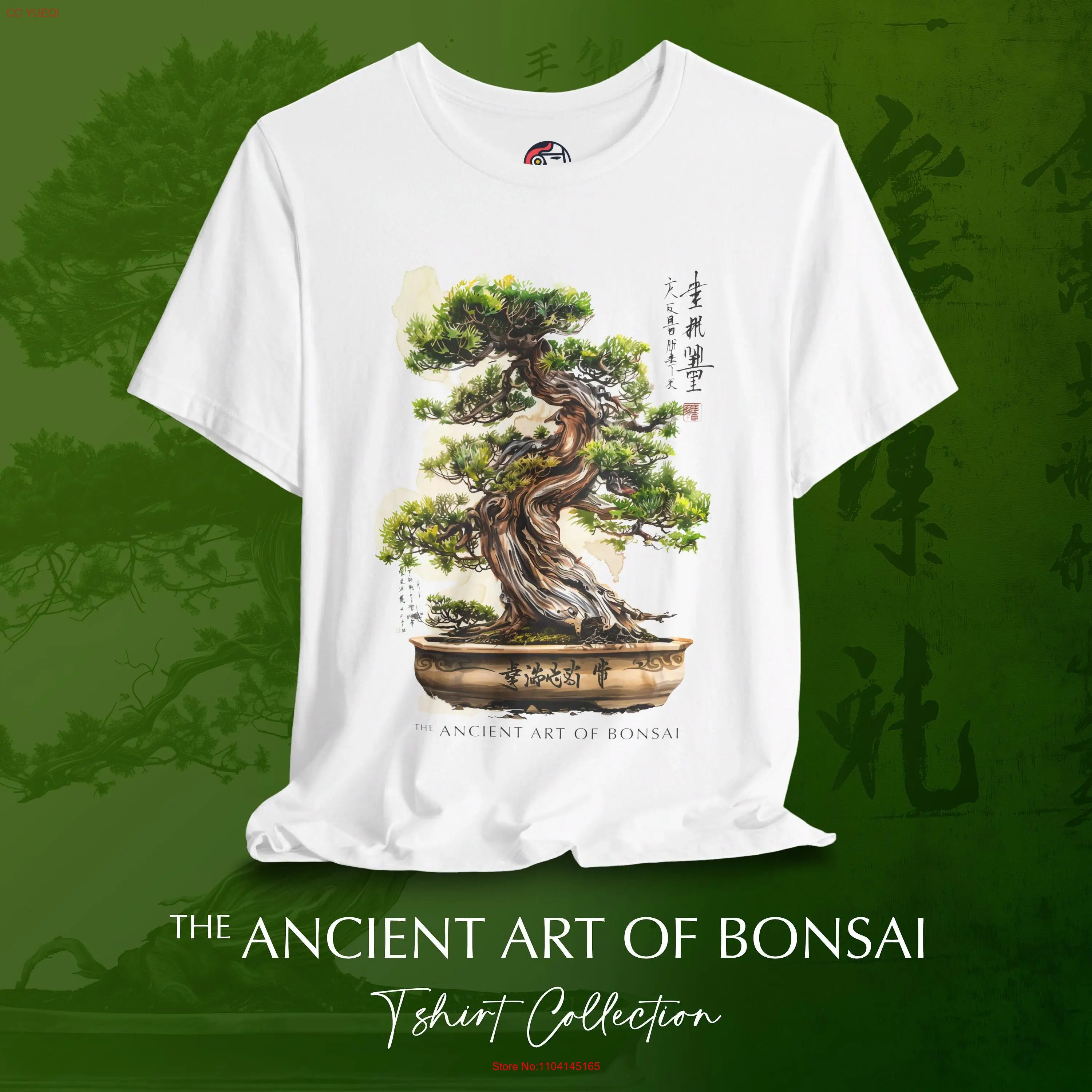 Old Japanese Bonsai Tree T shirt Zen Buddhist Sumi e Design long or short sleeves