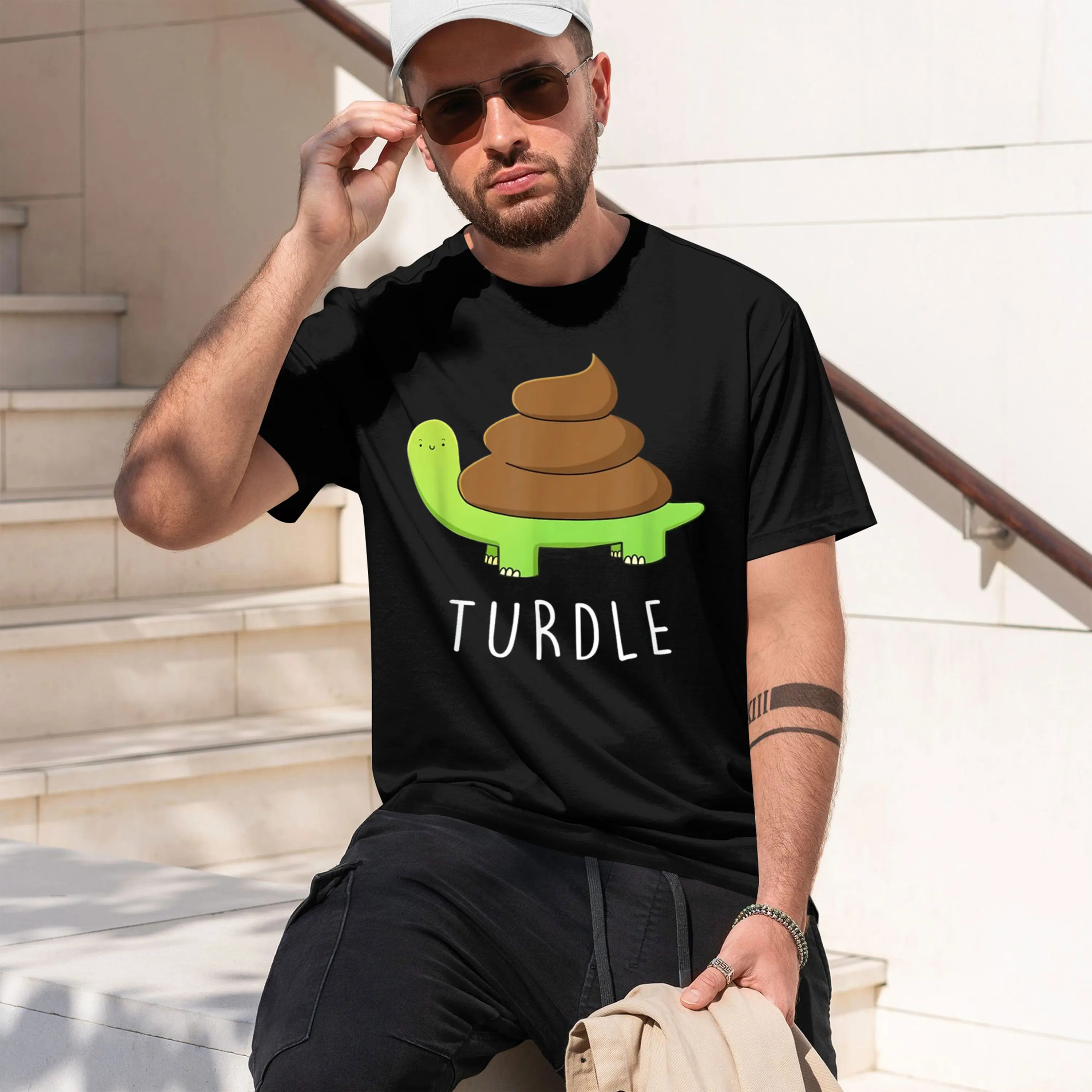 Funny Animal Design Men's T-Shirt Turtle Poop Graph Humor Gift For And Family Casual Wear Summer And Spring Season 2026 New Mode