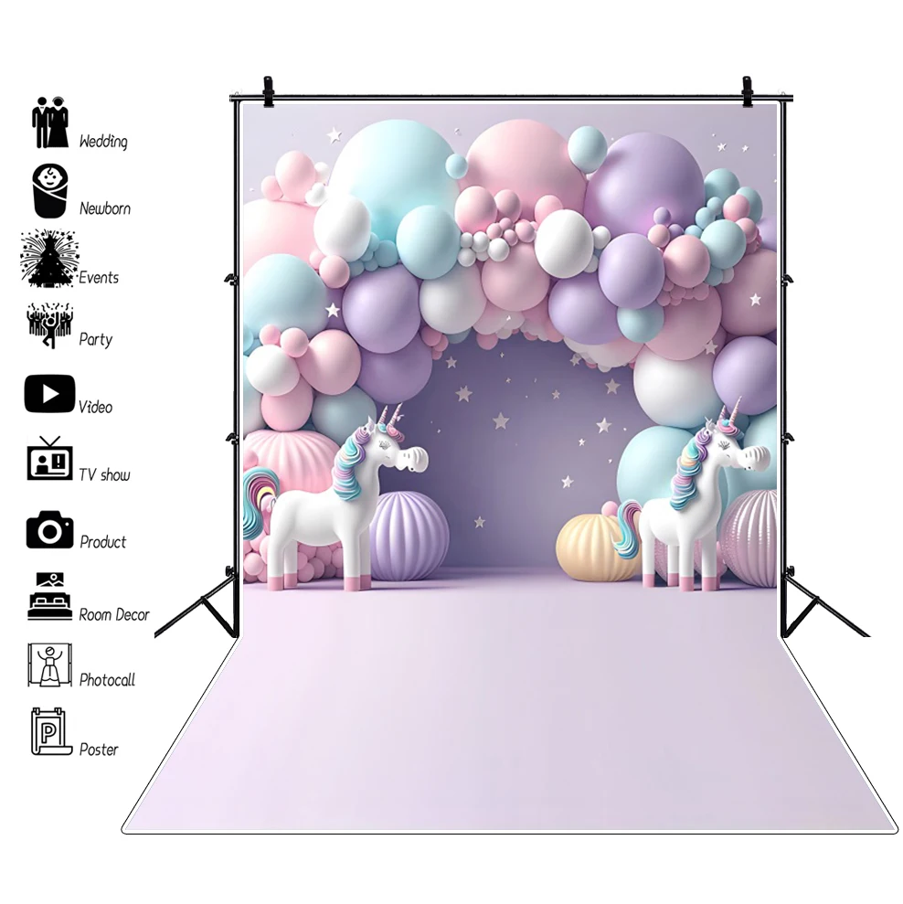 Baby 1st Birthday Photography Backdrops Boy And Girl Baby Shower Balloon Flower Party Decor Photographic Background Photo Studio