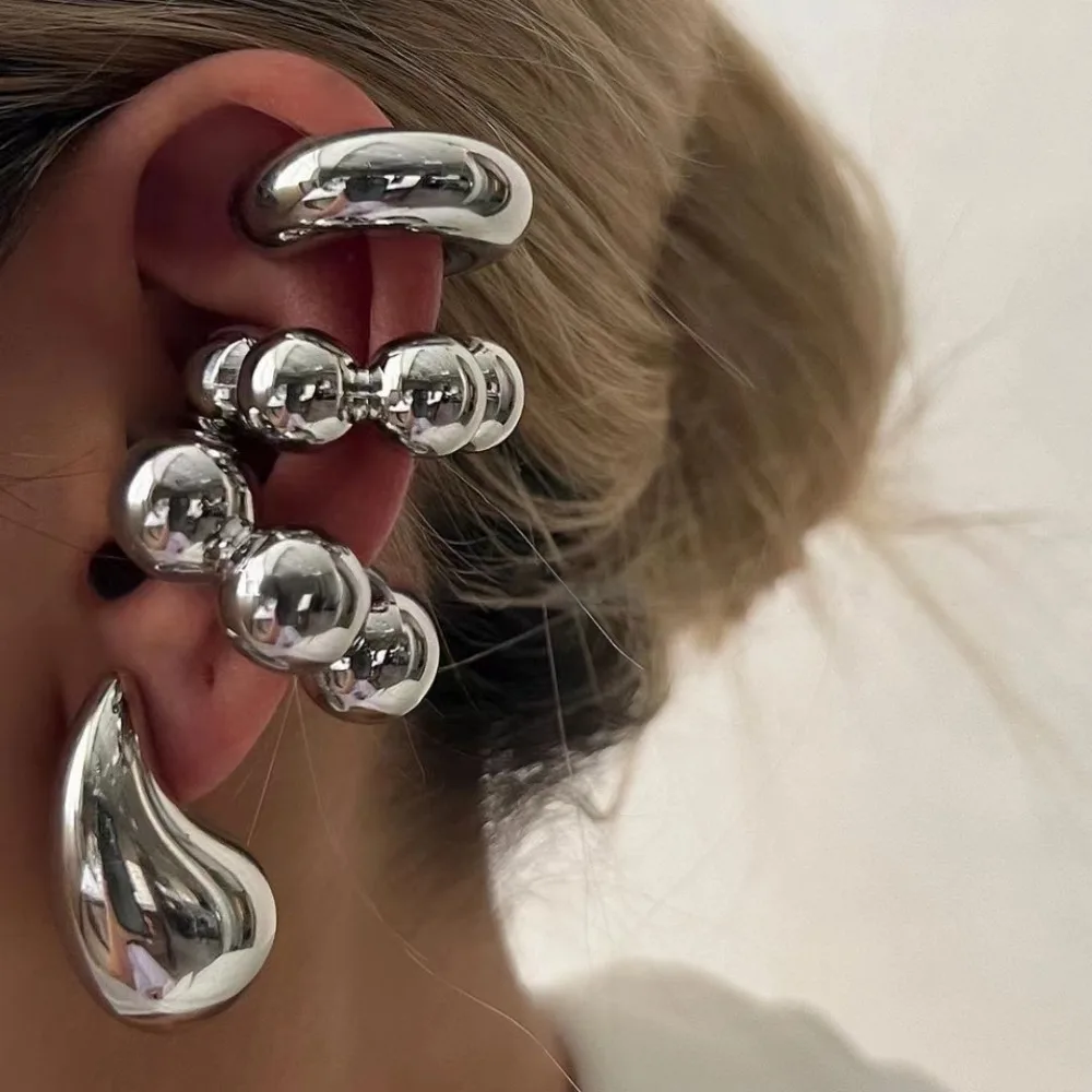 4Pcs/set Vintage Glossy Earring Clip C Shape Geometric Cartilage Ear Cuff Gold Silver No Piercing Earring Women