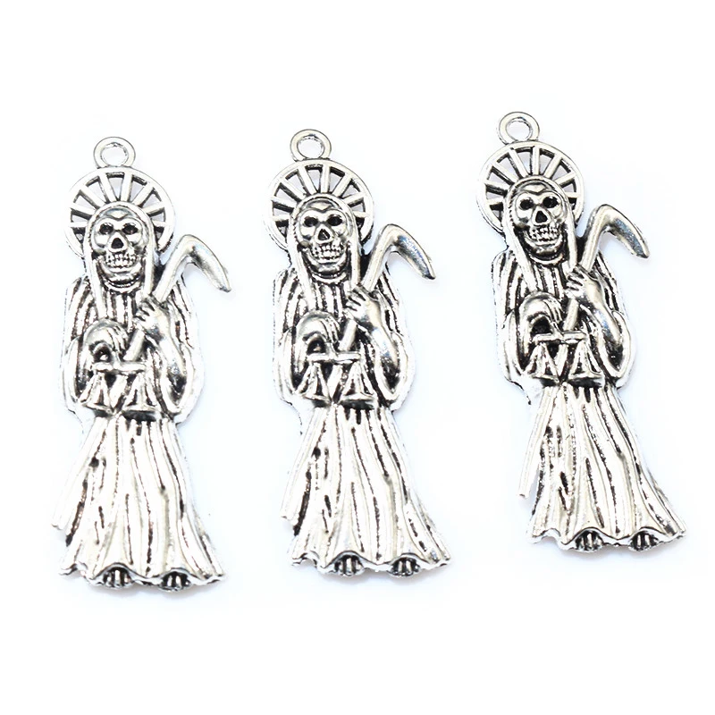 5 stücke 51x18mm antike versilberte Schädel Skelett handgemachte Charms Anhänger DIY Schmuck Ergebnisse liefert