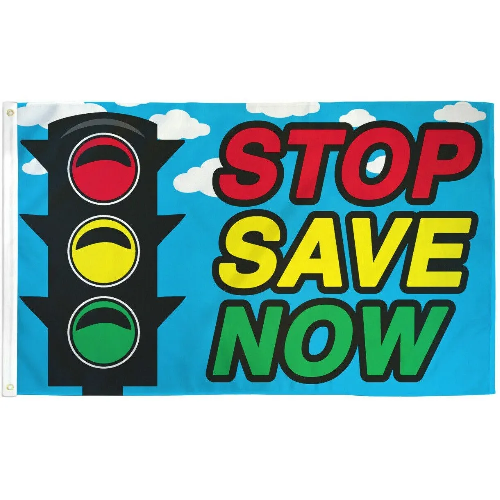 Stop Now Save Now Traffic Light Print Flag 3x5 Feet Durable Polyester Banner for Home Outdoor Decor