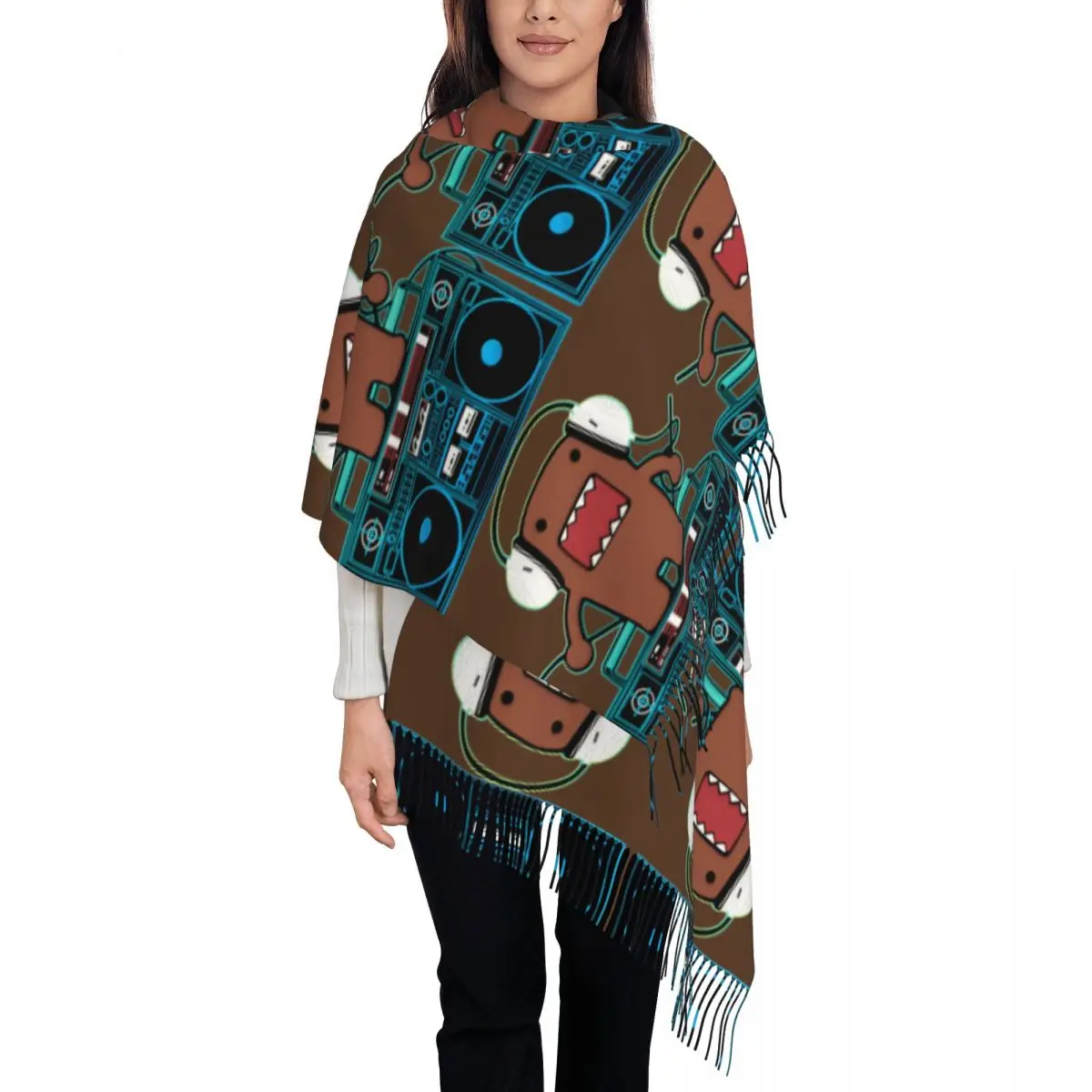 

Domo Kun DJ Domo шарф для женщин, теплая зимняя шаль, длинные большие шарфы с кисточкой для женщин