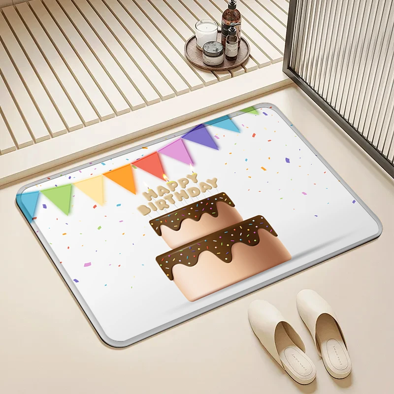 

Happy Birthday Doormat Two-Tier Cake Confetti Bunting Non-Slip Floor Mat Home Entrance Door Rug Party Decor