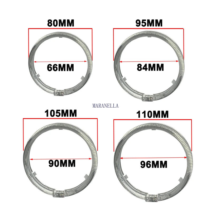 2x White Yellow Dual color LED Guide Angel Eye Light Circle Ring LED Headlight Fog Lamp Double Light Lens 80MM 95MM 105MM 110MM