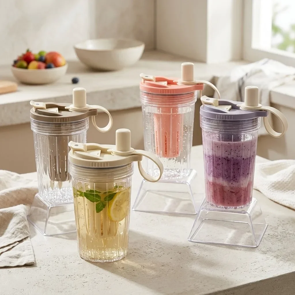 400ML Plastic Straw Water Cup With Strainer Portable Tumbler Heat-resistant Sealed Milk Coffee Mug For Kids Students Drinkware