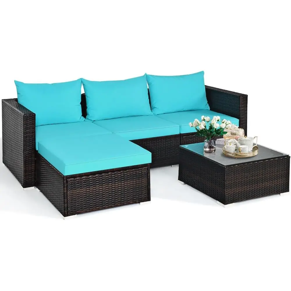 

Набор мебели для патио на открытом воздухе с журнальным столиком, секционный диван и стулья из полиэтиленового ротанга с подушками для сада, террасы, ба