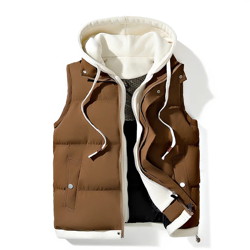 Men Hooded Vest Men Jacket Sleeveless Vest Winter Jacket Casual Coat Men down Cotton Warm Thicken Waistcoat thick gilet Tops