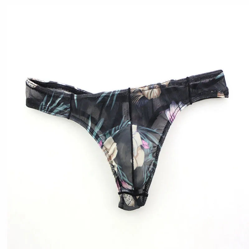 رجل الأزهار منخفضة الخصر مثير شق صالح T-ملخصات T الظهر رجل G سلسلة ملخصات شفافة السروال تنفس ثونغ BF هدية #3