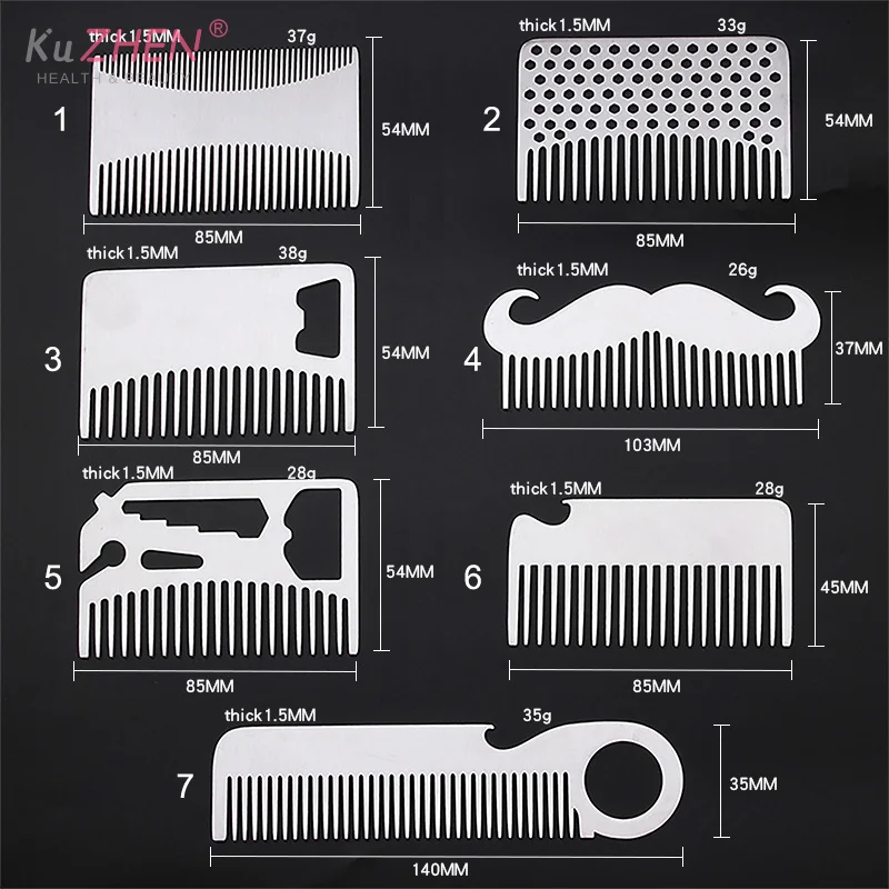 1 قطعة الفولاذ المقاوم للصدأ الرجال مشط اللحية مكافحة ساكنة المزدوج عمل النفط رئيس مشط للحلاق الشارب الرعاية تشكيل أداة جيب حجم مشط الشعر #6