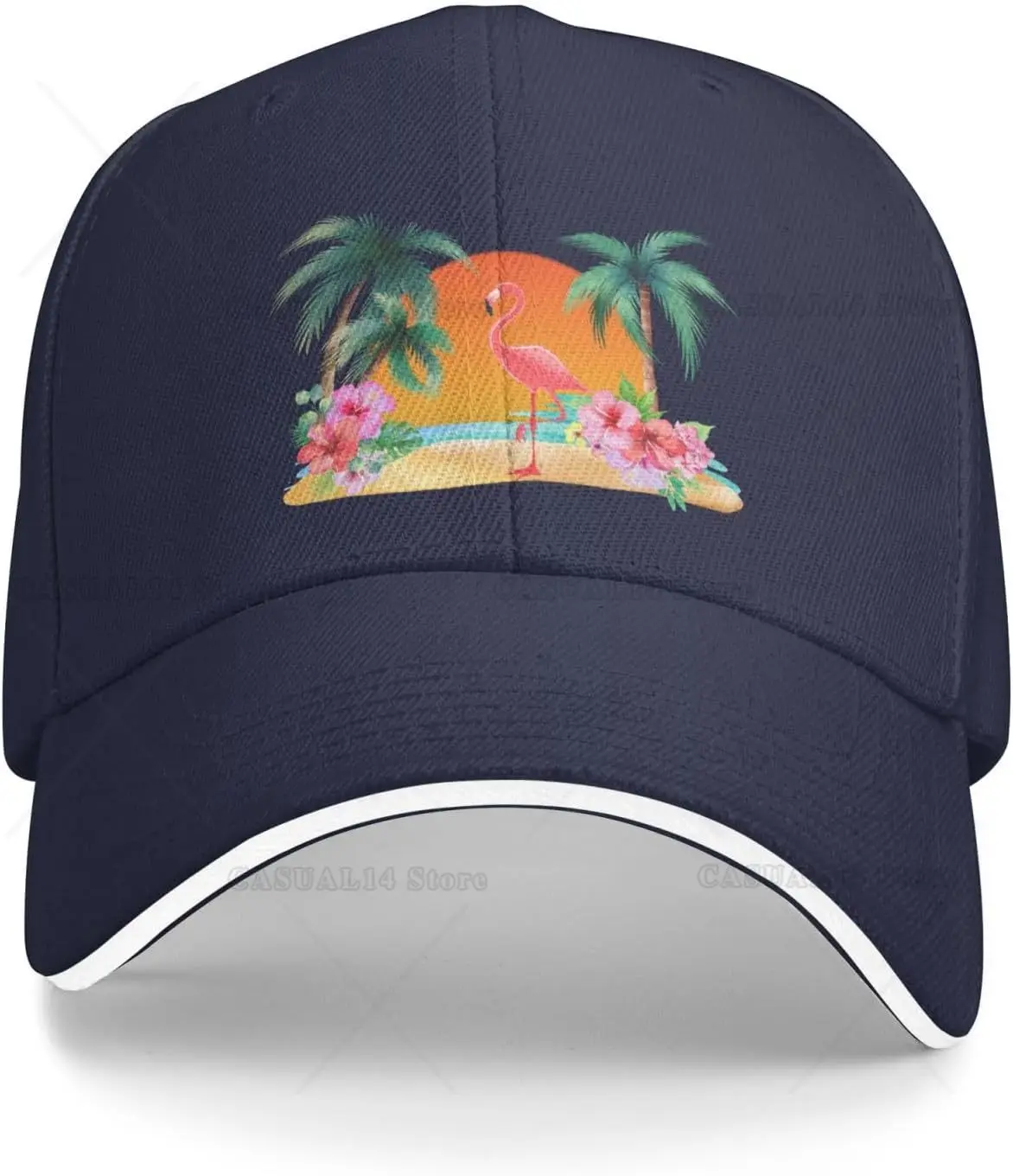 

Unisex Flamingo Palm Tree Baseball Cap Sunset Beach Flower Hat for Women Men One Size