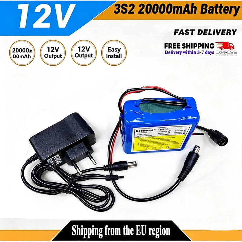 2026 Neuer 3S2P 12V 20000mAh 18650 Lithium-Ionen-Akku 12,6Ah Akku BMS Lithium-Akkupack Schutzplatine + Ladegerät