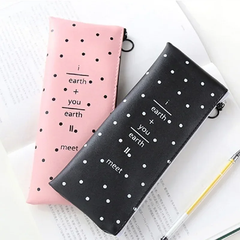 New Product Simple Fashion Leather Pencil Case Personalized Student Creative Zipper Stationery Bag Birthday Gift Solid Color