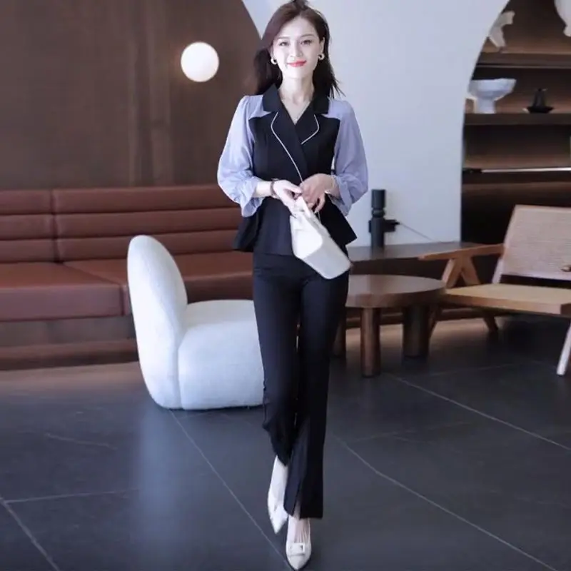 

Женские брюки для работы, профессиональные офисные брюки, эстетические повседневные элегантные женские брюки, комплект из двух предметов