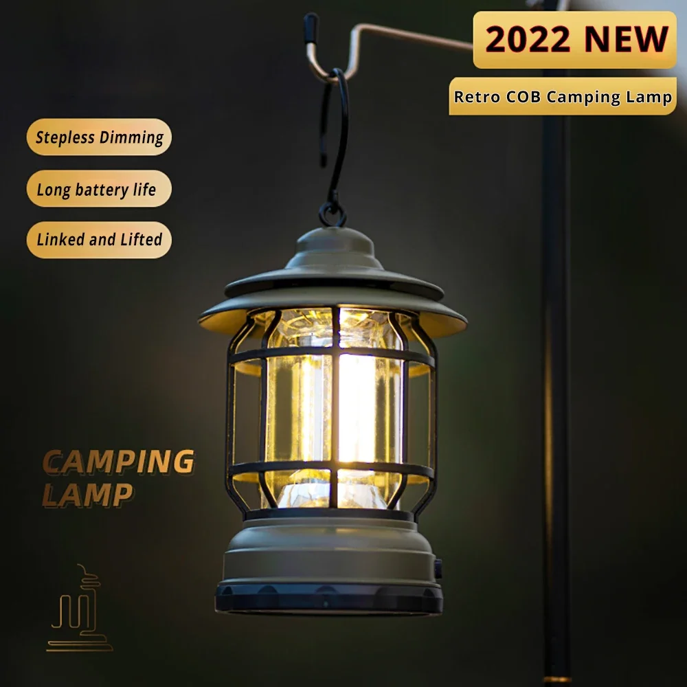 2022 New Camping Portable Retro Lantern Vintage Tent Lighting Lantern Decoration Waterproof Outdoor Garden Street Path Lawn Lamp