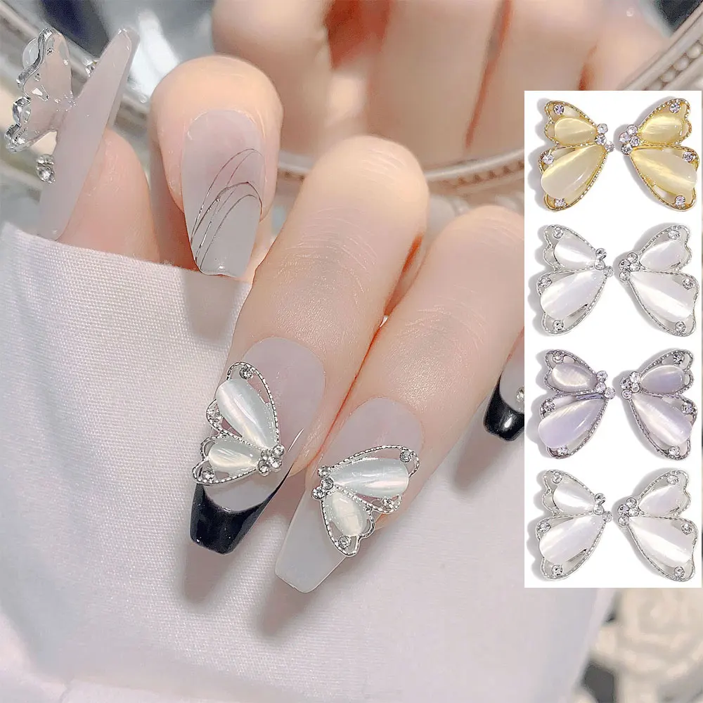 10pcs Alloy Half Butterfly Nail Art Charm 3D Water Diamond Symmetrical Butterfly Nail Decoration DIY Luxury Nail Accessories