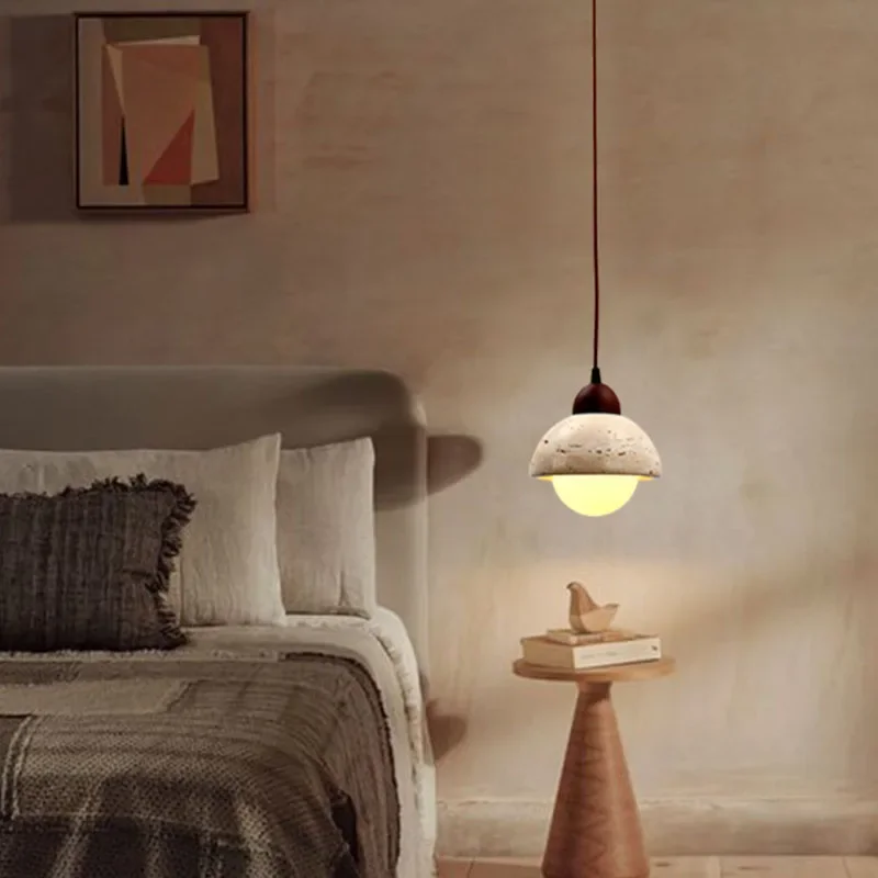 TechHPJapanese Wabi-Sabi Style Led Hanging Lamp Cream Bedroom Bedside Chandelier Homestay Retro