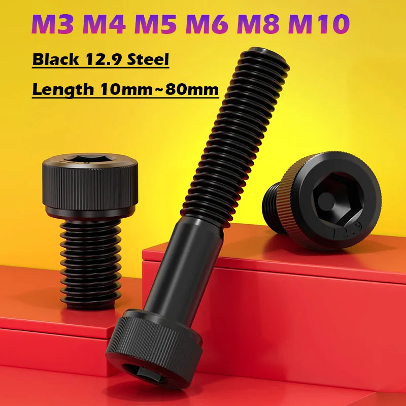 M3 M4 M5 M6 M8 M10 Black 12.9 Steel Left Hand Rotate Reverse Thread Allen Hex Hexagon Socket Head Screw Bolt Length 10mm~80mm