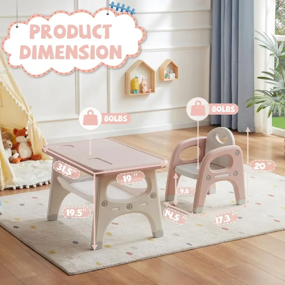 طقم طاولة وكرسي للأطفال، طاولة أنشطة بلاستيكية للأطفال مع كرسيين، طقم طاولة وكرسي للأطفال الصغار للقراءة والرسم