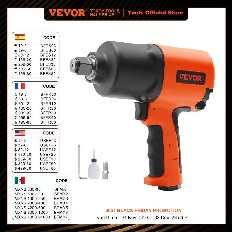 VEVOR Air Impact Wrench 3/4Inch Drive Air Impact Gun Up to 1870ft-lbs Nut-busting Torque for Auto Repairs Maintenance Heavy Duty