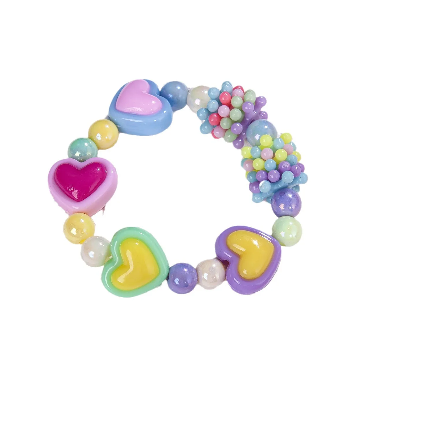 New Cute Colorful Candy Bear Heart Star Acrylic Beaded Elastic Bracelet for Girls and Children As The Best Bracelet Gift