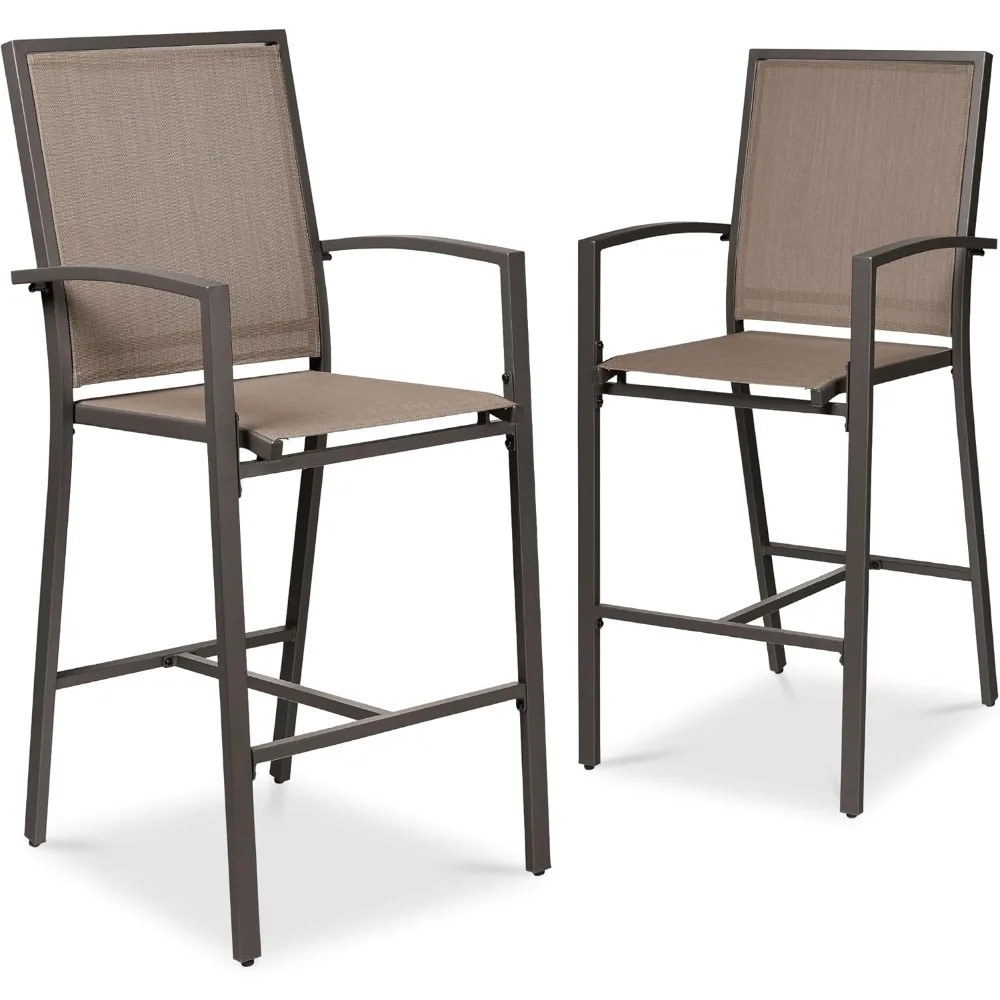 

Outdoor Bar Stools Set of 2, Bar Height, Patio Furniture, All Weather Mesh Design w/Armrest - Brown/Brown