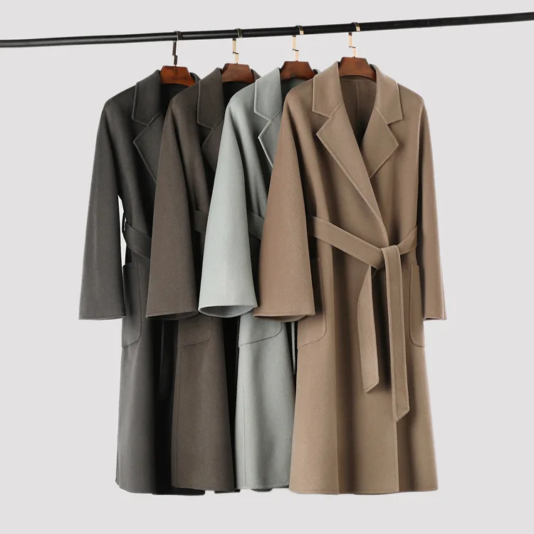 

Wool cashmere classic bathrobe, double-sided woolen coat women's 23 autumn and winter new long coat