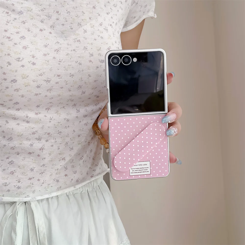 Pink Polka Dot Wrist Strap Slim Phone Case For Samsung Galaxy Z Flip 8 7 6 5 Shockproof Hard Protective Phone Cover For Girls