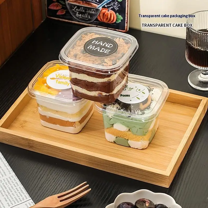 50 Uds vasos de plástico transparente caja de postre de Mousse desechable con tapa taza de pastel de comida acrílica de postre caja de embalaje de 150/250/380ml