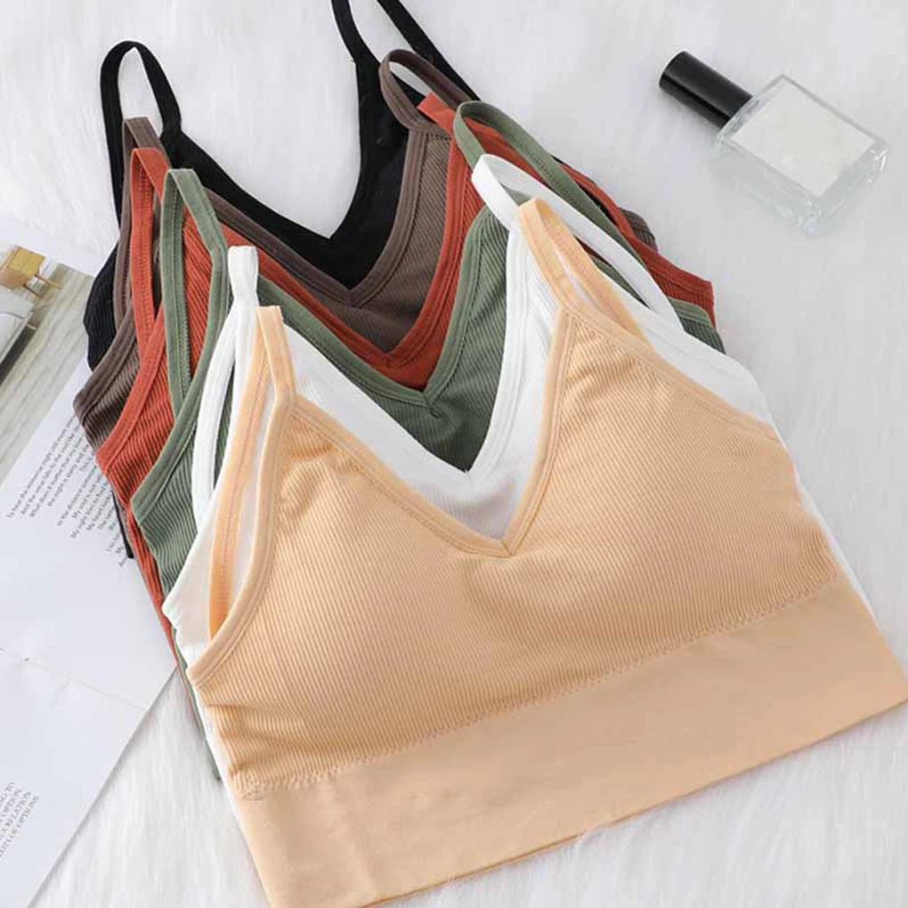 Sexy Crop Tops Sleeveless Sports Lingerie Top Strap Bra Bralette, Caramel, M