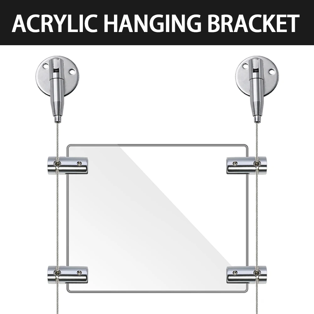 1-4 Set 1.5mm Steel Wire Suspension Rope 180 ° Rotation Acrylic Clip Accessory Advertising Board Holder Hanging Picture Hanger
