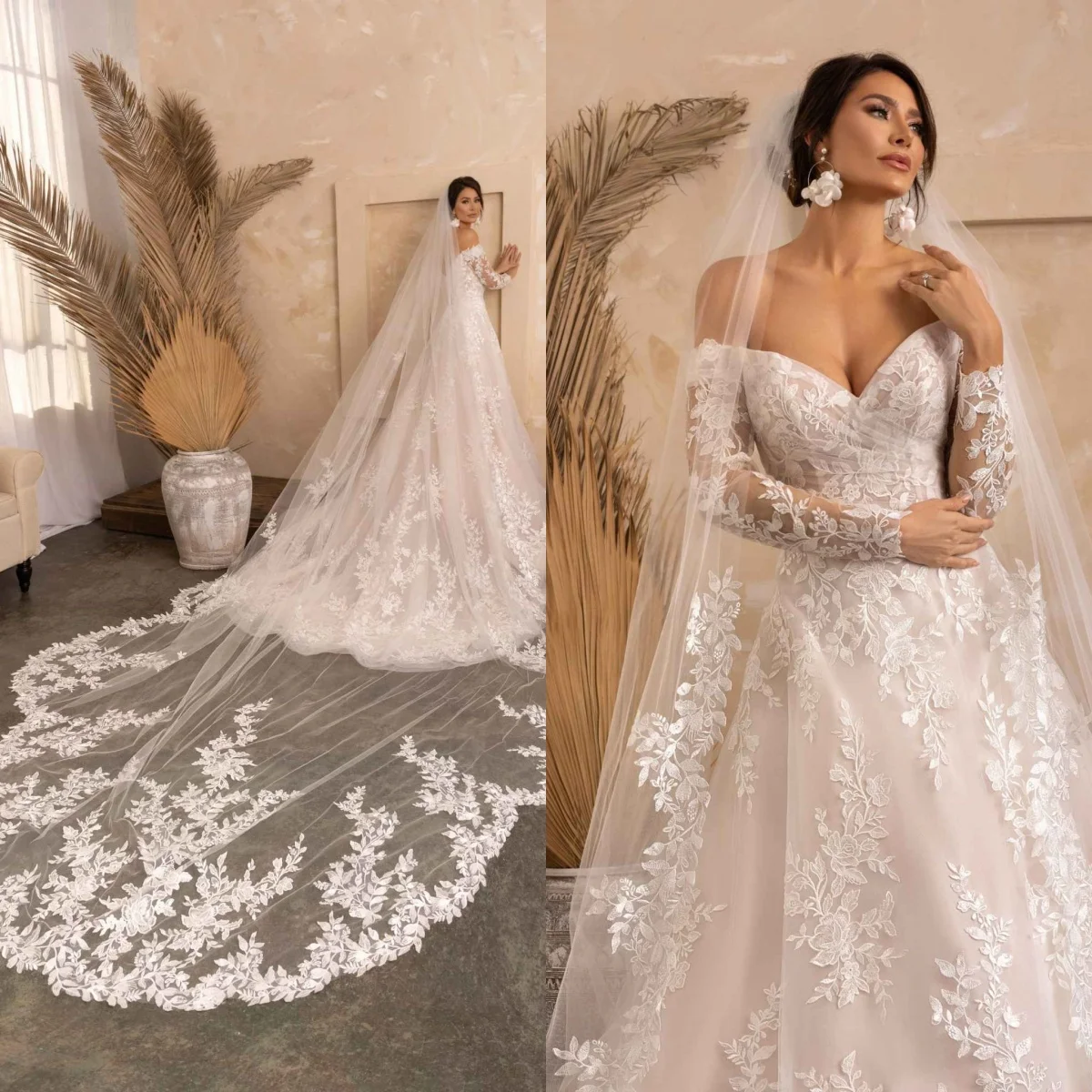 

Романтическая свадебная фата, изысканный узор в виде листьев, фата для невесты, струящаяся изогнутая соборная шлейф, свадебные аксессуары по индивидуальному заказу