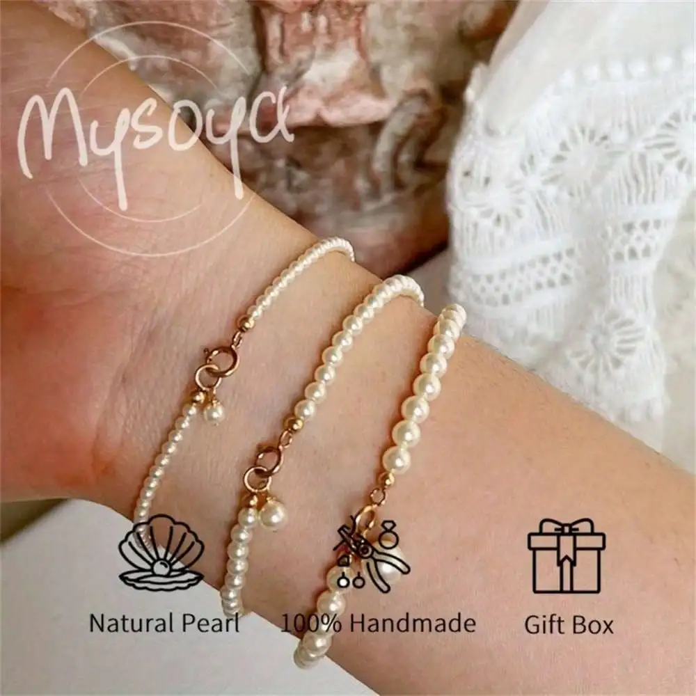 

MYSOYA White Freshwater Pearl Bracelet 4-5mm Pearls Gift Box Gift for Her Wedding Jewelry Christmas New Year Birthday Gift