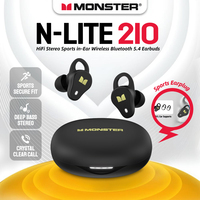 Monster N-Lite 210 Bluetooth 5.4 Sports Headphone Deep Bass Invisible TWS Wireless Earphones IPX5 Waterproof Earbuds with Mic