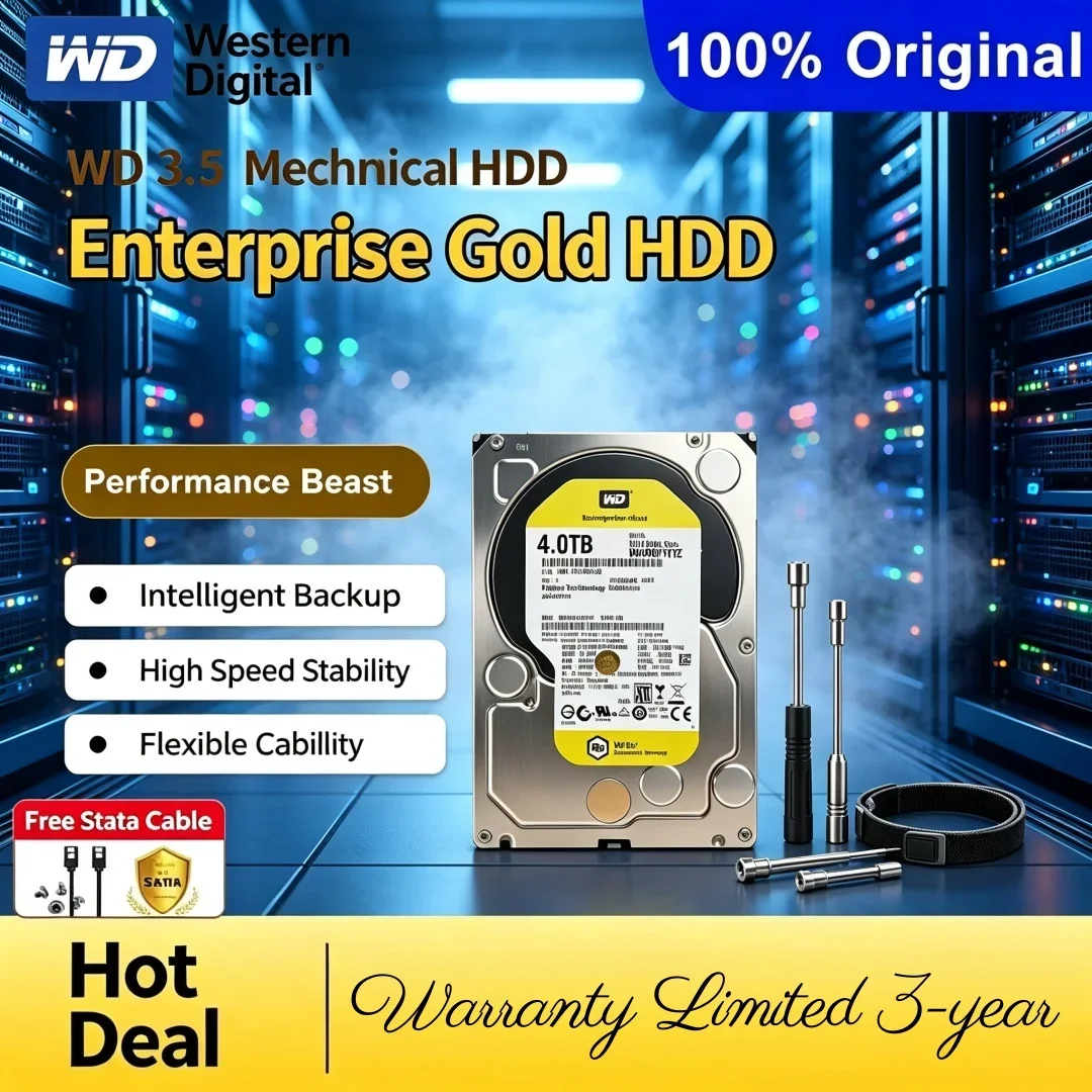 High Reliability Western Digital WD Gold 1TB/2TB/4TB 3.5" Enterprise Mechanical HDD for Desktop, Surveillance, NAS