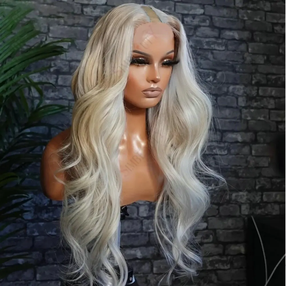 

Натуральный волнистый парик из европейских волос платинового блонда, 1x4U, с разрезом на части, для женщин, 200% плотность, без клея, с клипсами