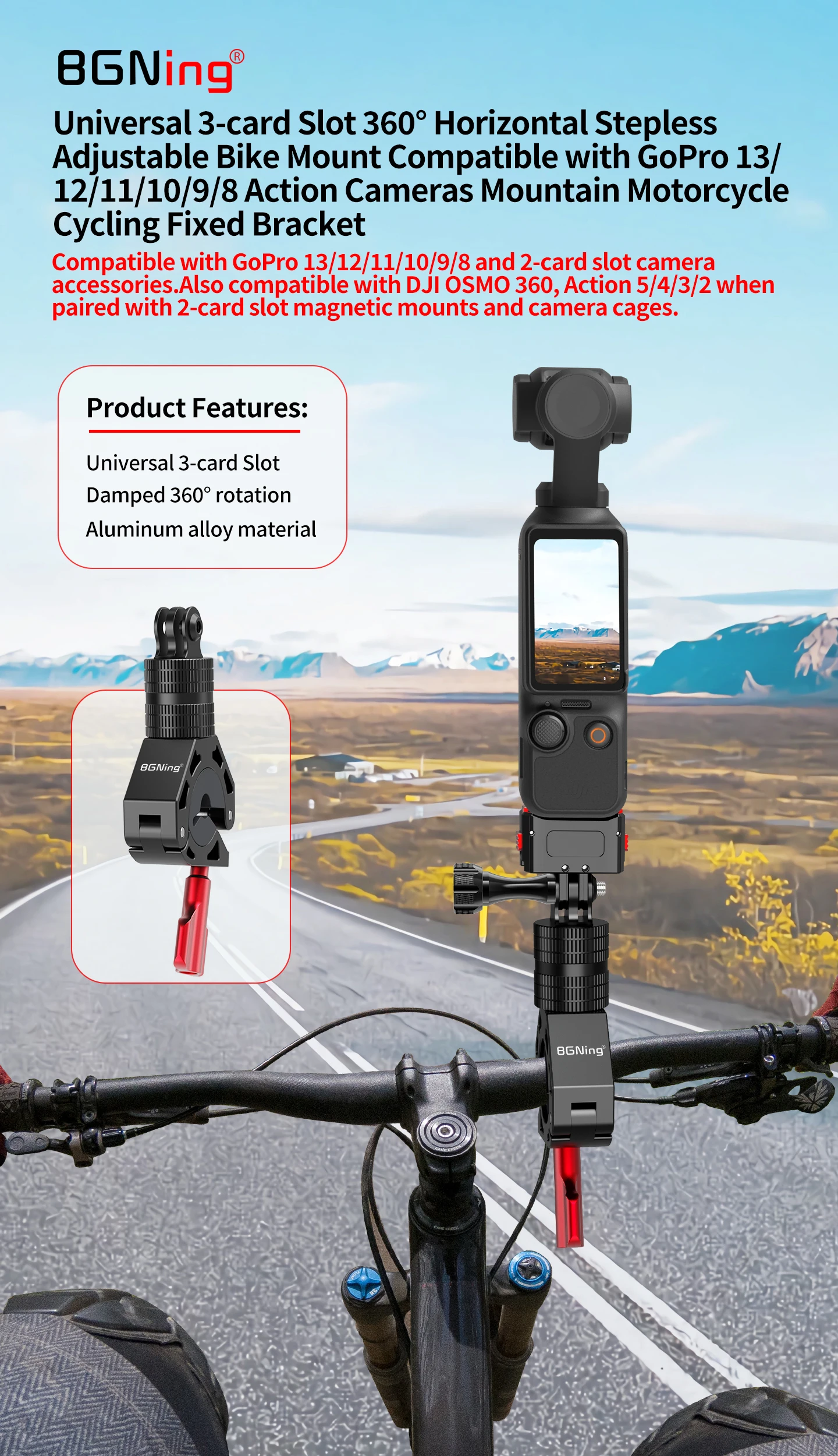 Für Gopro 13, für DJI Action OSMO 360 Fahrrad-Motorrad-Lenkerhalterung, Kamera-Schnellverschluss-Halterung, Insta360 X6 Ace Pro Halterung – Detail 10