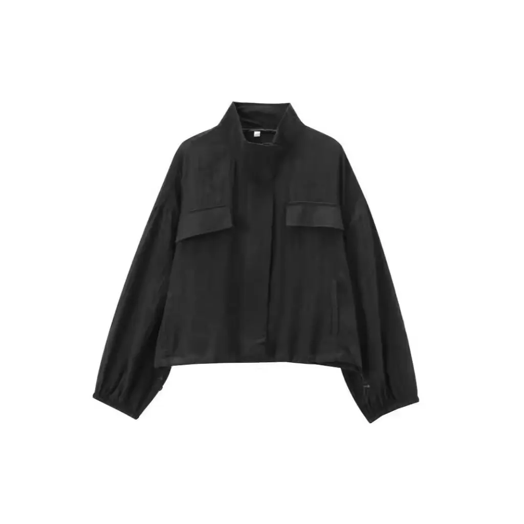 

Autumn/Winter Stand-Up Collar Short Jacket Semi-Transparent Lazy Casual Style with Wrinkle Effect Women's Fashion Top