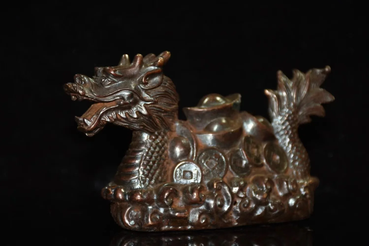 Antique QingDyansty old copper dragon send to money statue,Hand crafts,Collection&Adornment,Free shipping