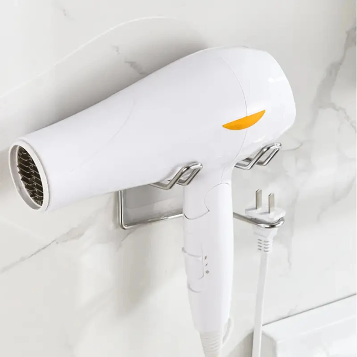 

Sturdy and Stylish 1-Piece Punch-Free Stainless Steel Hair Dryer Rack, Wall-Mounted Bracket with a Size of 3.74" x 3.54", Ideal