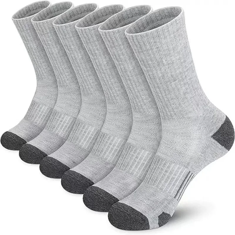 6 Men's double-layered, thick mid-calf socks，Breathable and sweat-wicking cotton sports socks，Durable calf socks，Suitable for ou
