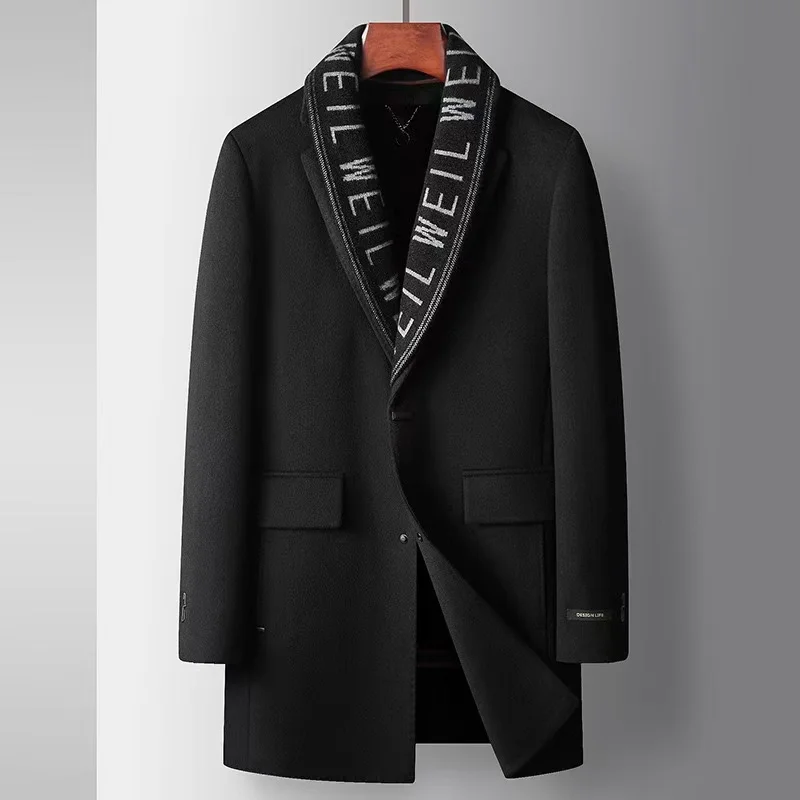 Autumn /Winter New Men's Double sided Wool Coat Velvet Rabbit Fur Inner Tank Thickened Warmth, Medium length Light Luxury Coat