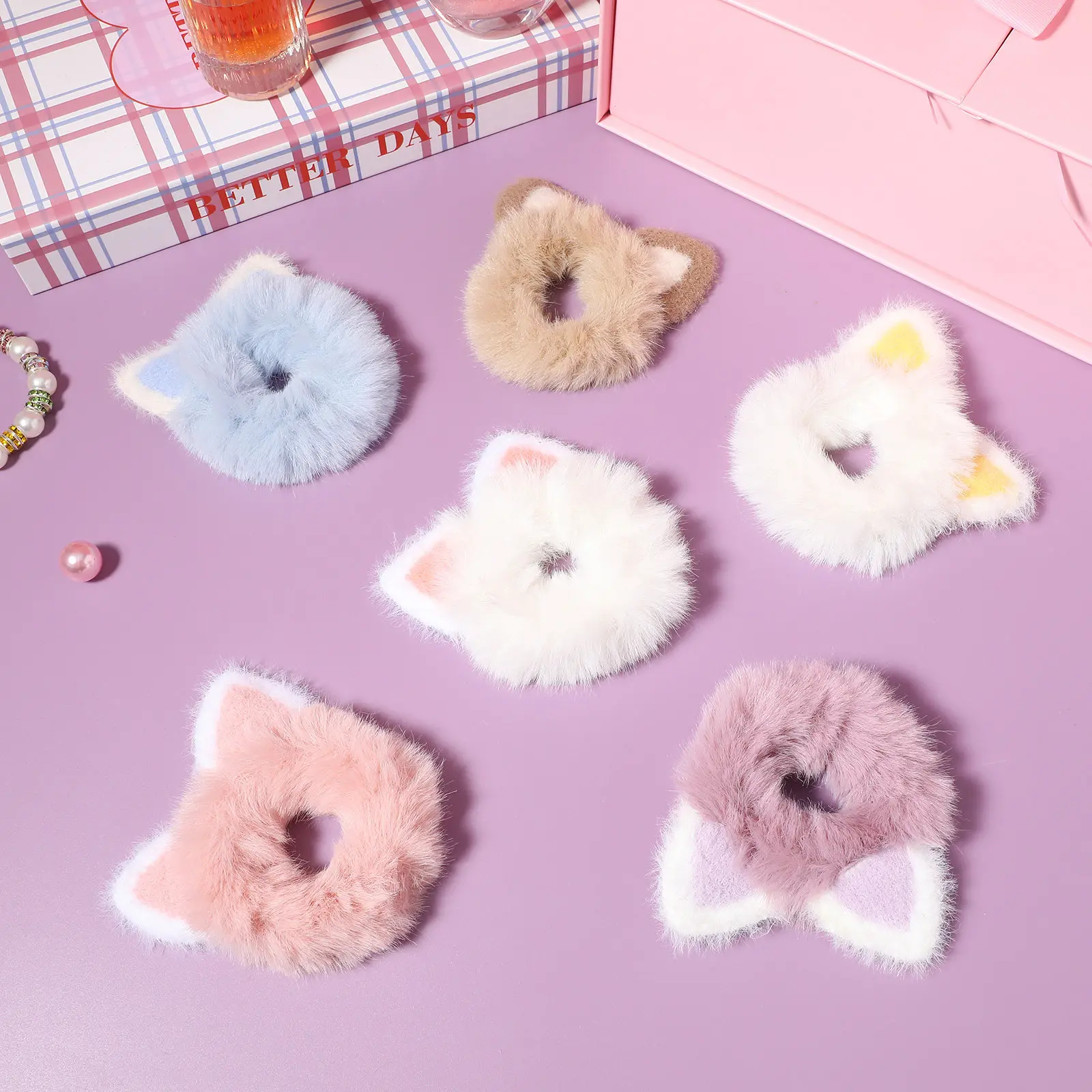 

6Pcs Cat Ear Hair Scrunchies Multi Use Hair Bands for Ponytail Bun Half Up Styles Elegant Charm Daily Wear Sports Prom Birthday
