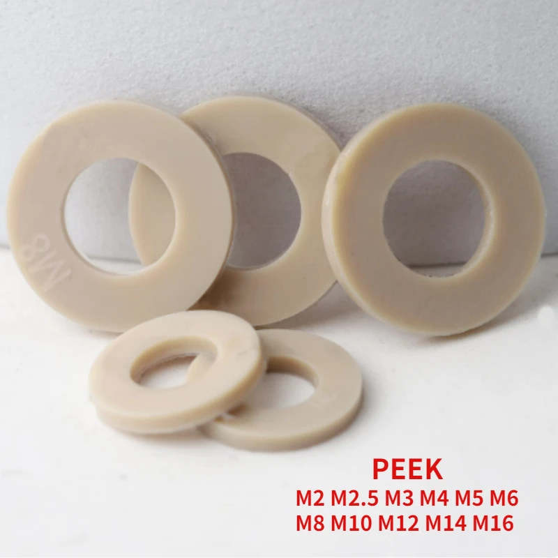 

5-50 шт. M2 M2.5 M3 M4 M5 M6 M8 M10 M12 M14 M16 PEEK Высокопрочная плоская шайба, устойчивая к высоким температурам, простая прокладка