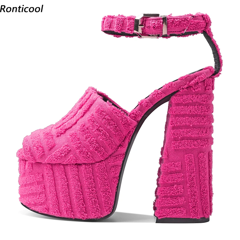 

Ronticool 2022 Handmade Women Summer Sandals Chunky Heels Round Toe Beautiful Green Fuchsia White Party Shoes US Size 5-10.5