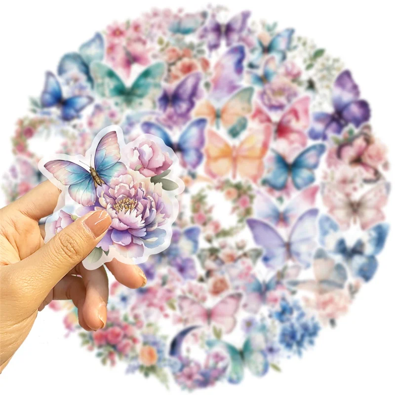 50PCS Kawaii Color Butterfly PET Sticker Aesthetic Decoration Scrapbooking Stationery DIY Hand Accounting Supplies for Kids