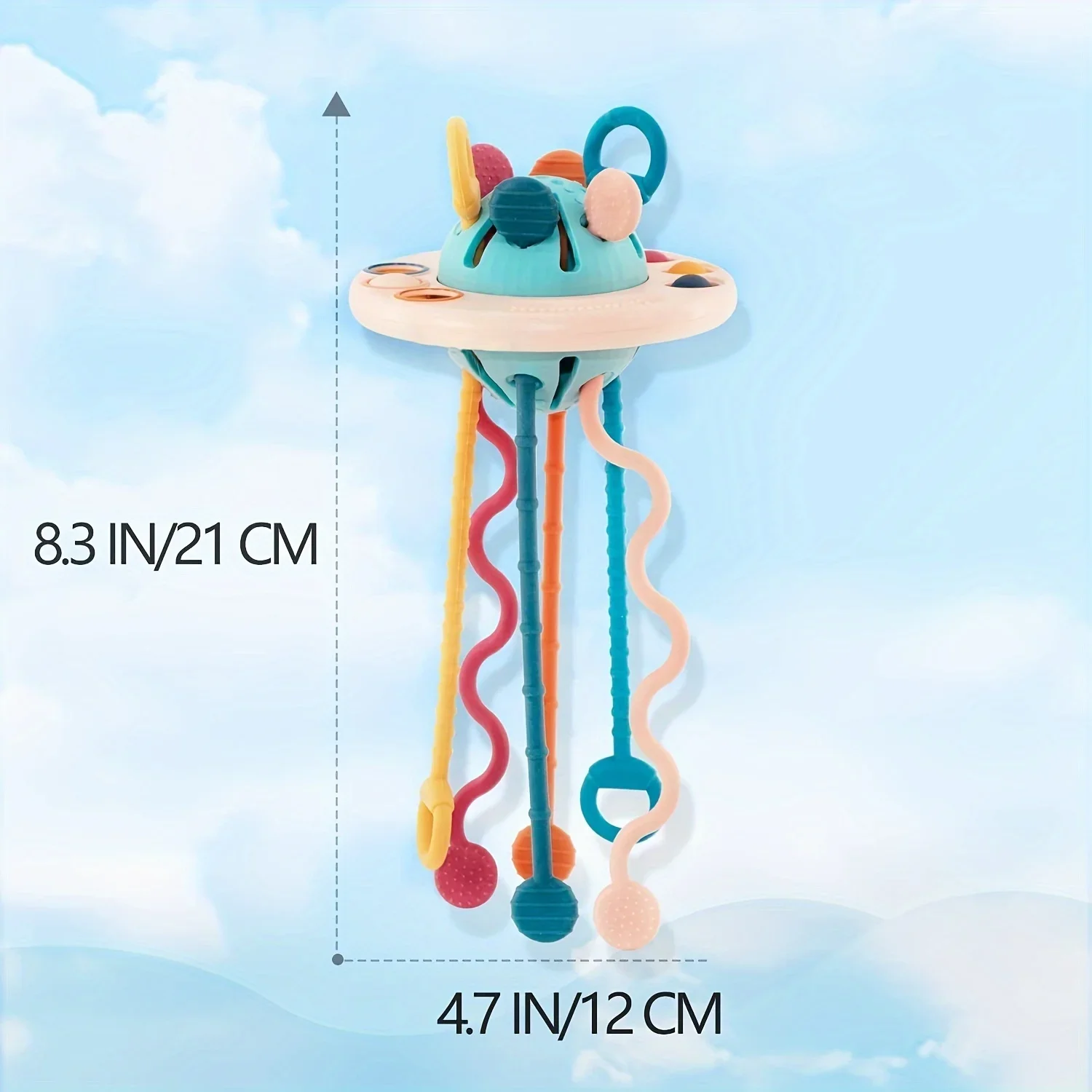 Ufo grau alimentício silicone push & pull string atividade brinquedo montessori brinquedos sensoriais para crianças 6-18m +, brinquedos de viagem fidget