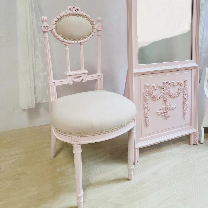 

Французский ретро обеденный стул из цельного дерева, домашняя спинка, стул для макияжа для спальни, туалетный стул