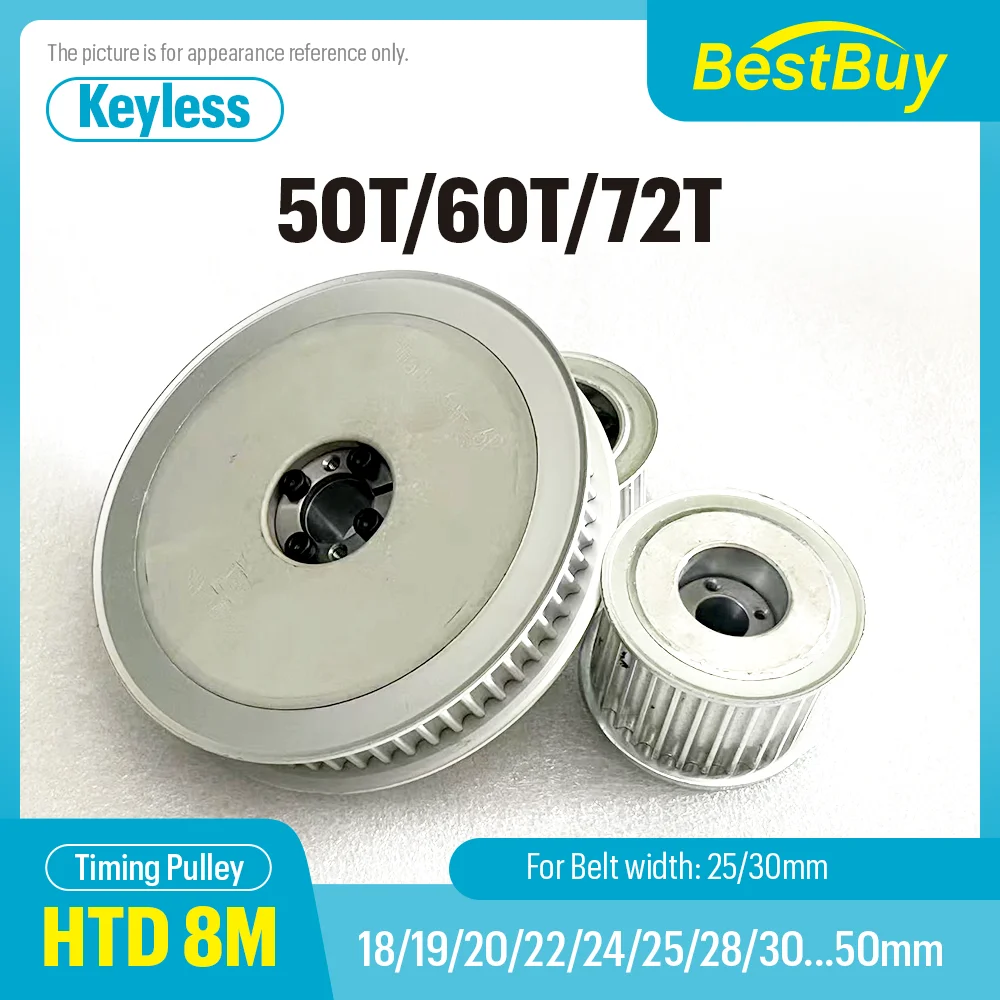 

HTD 8M 50T 60T 72T Timing Pulley Keyless Bushing Bore 18-50mm Synchronous Wheel Belt Width 25/30mm